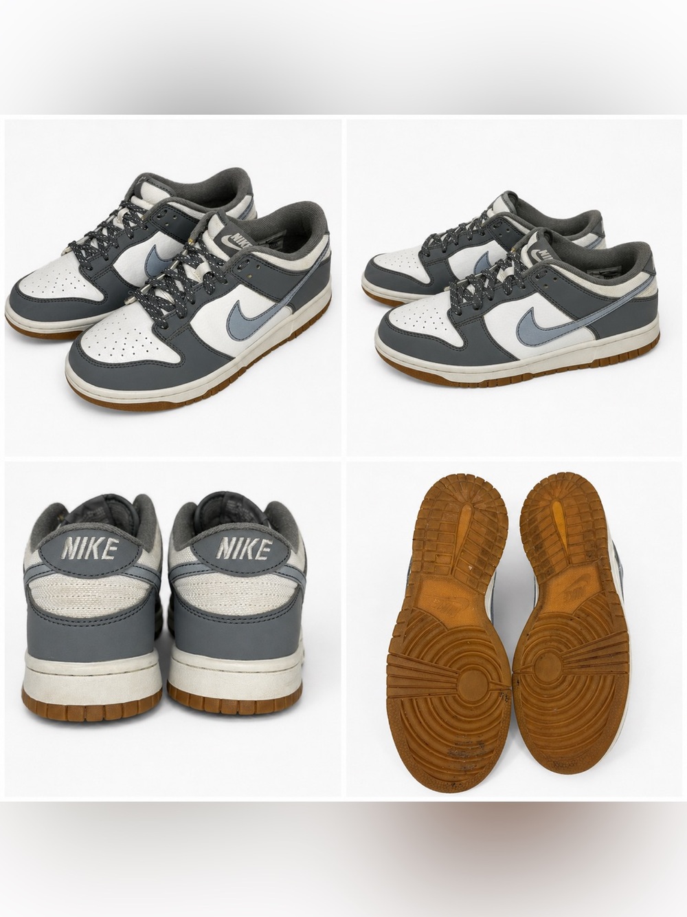 Nike Dunk Low GS 6.5Y Reflective Grey White Gum FV0374-100 Sneakers